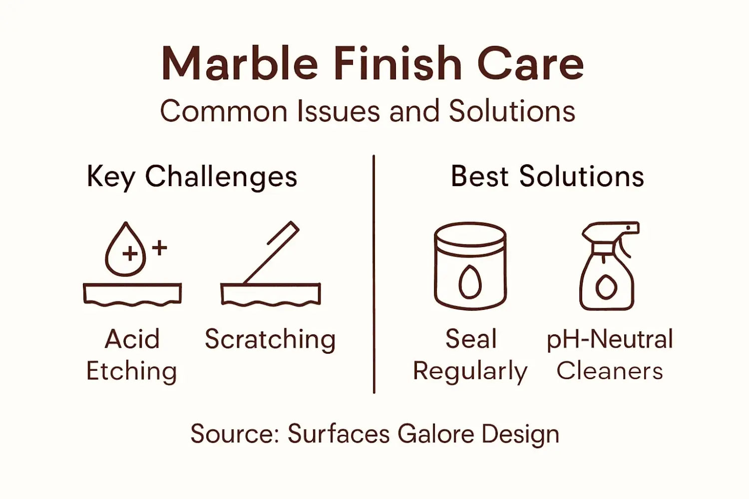 Infographic showing care and maintenance for marble finishes