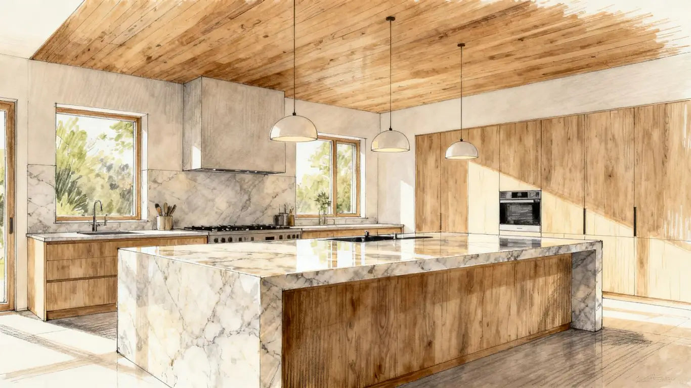 Professional kitchen with stone