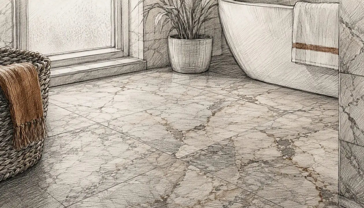 Honed marble floor tiles close-up