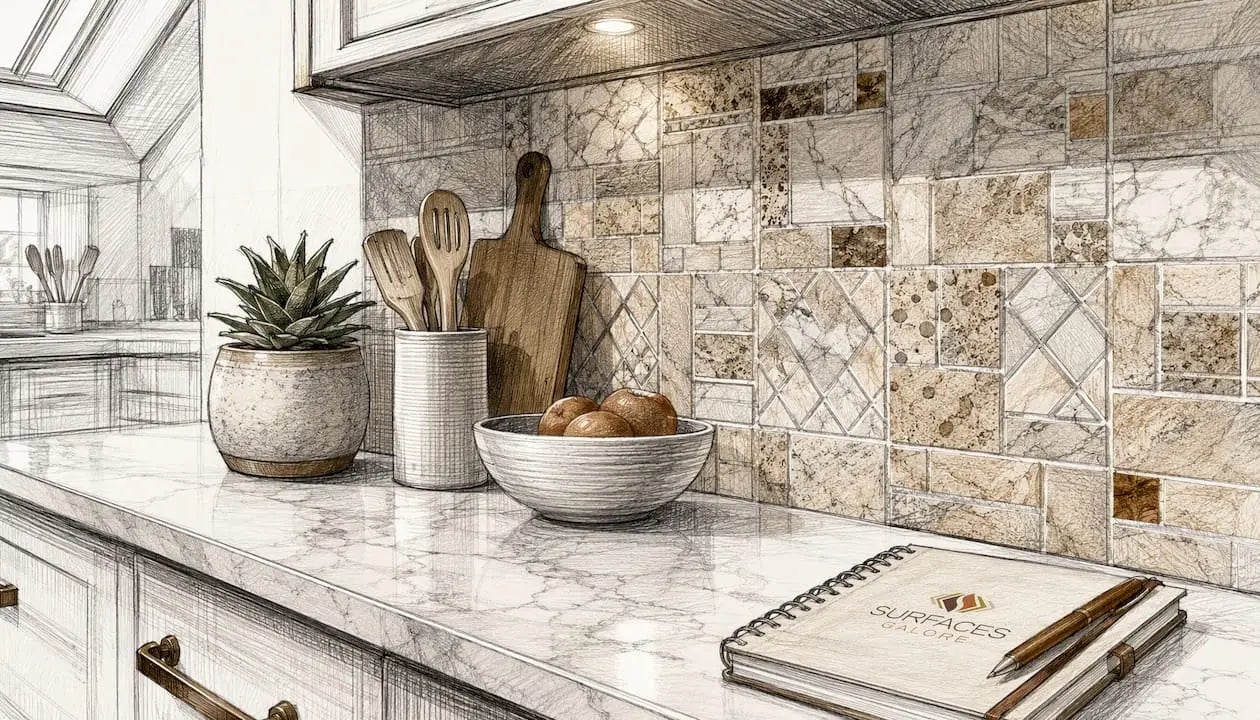 Natural stone mosaic kitchen backsplash