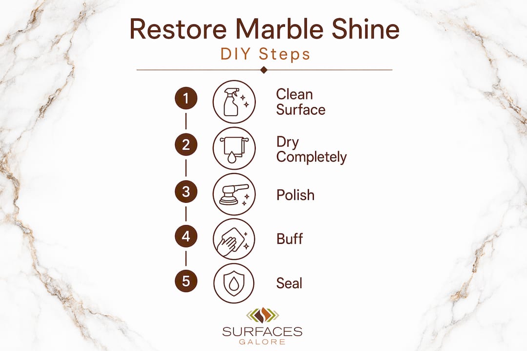 Infographic showing DIY marble shine steps