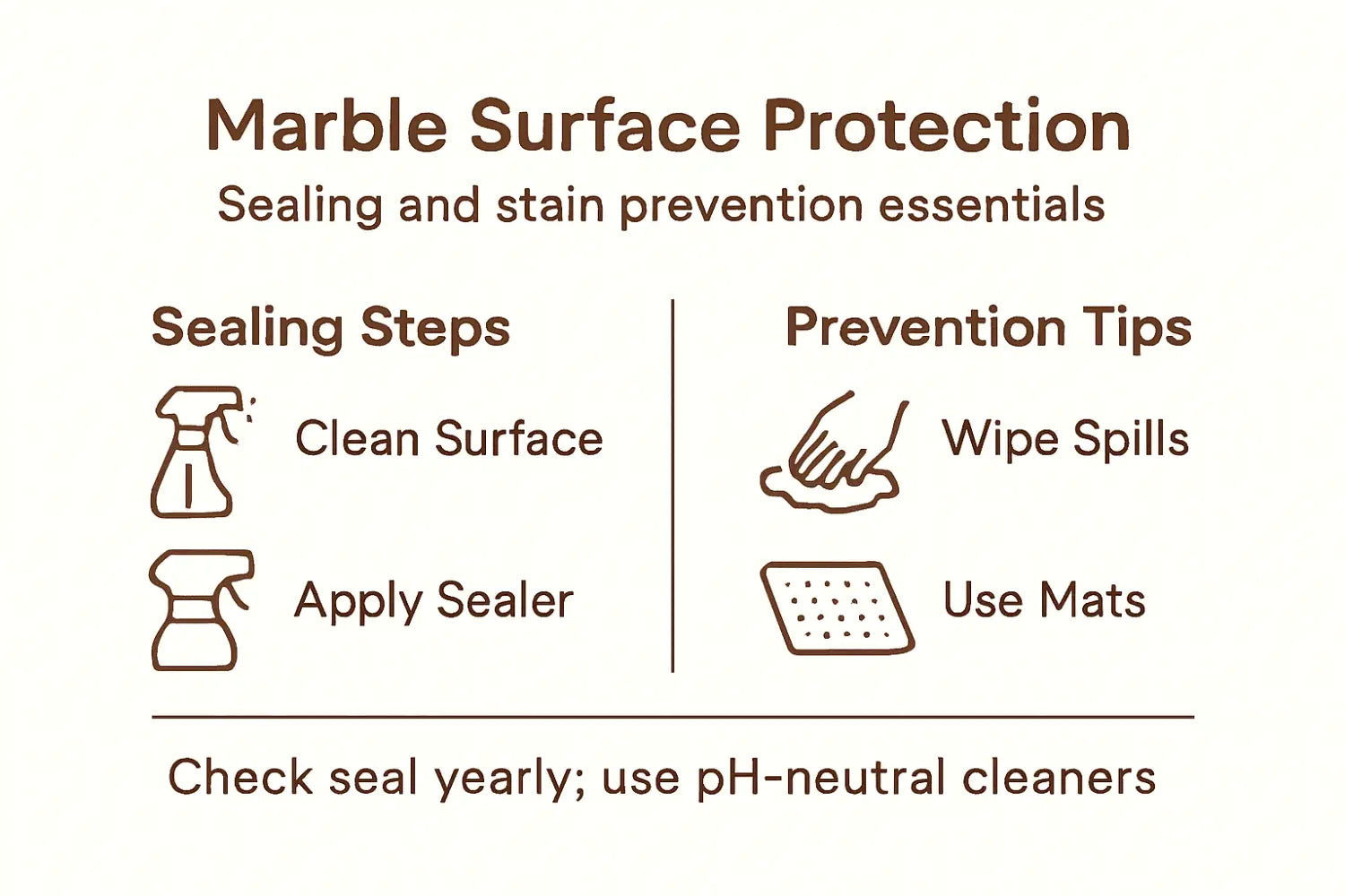 Infographic with marble sealing and prevention steps