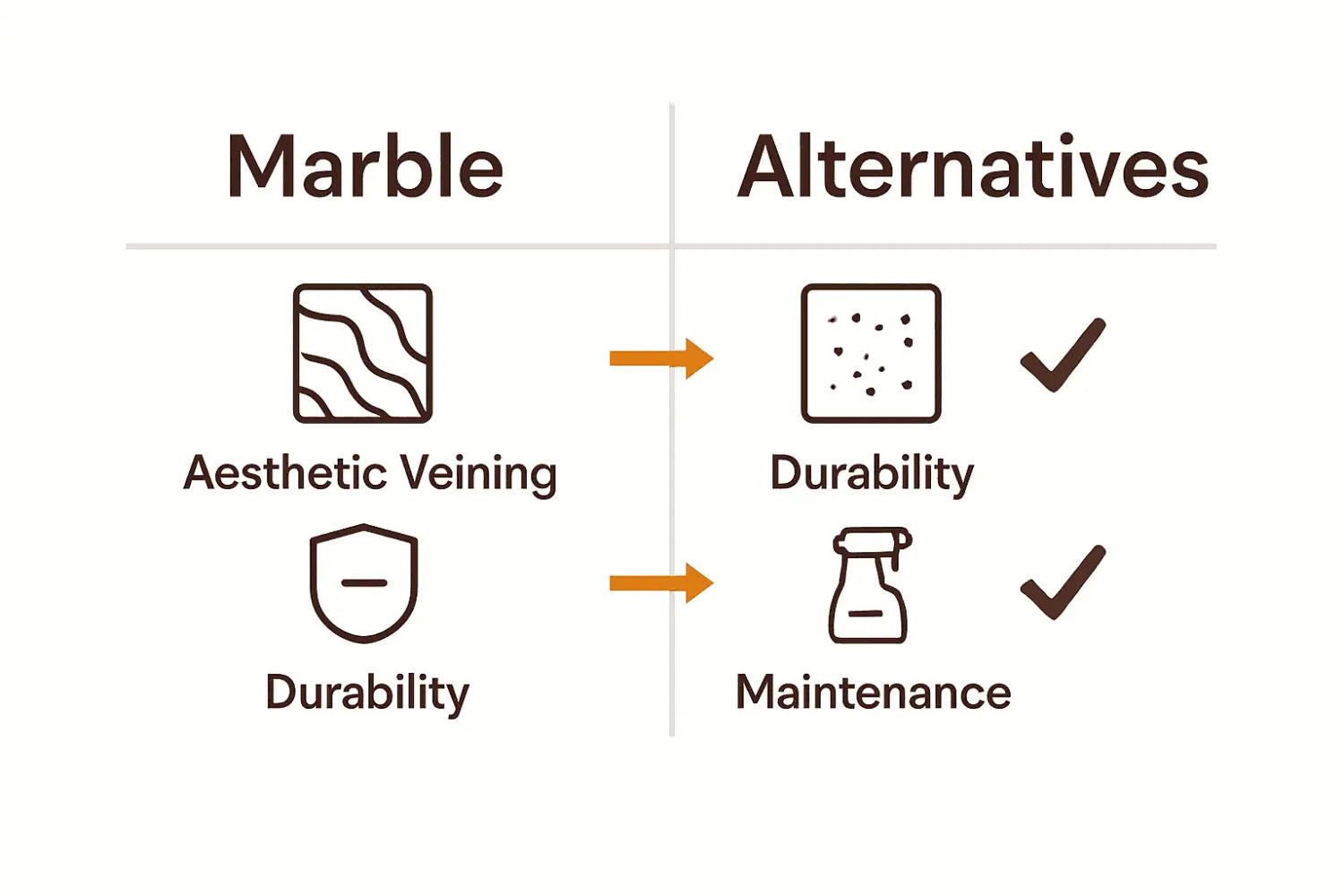 Infographic comparing marble to alternative materials