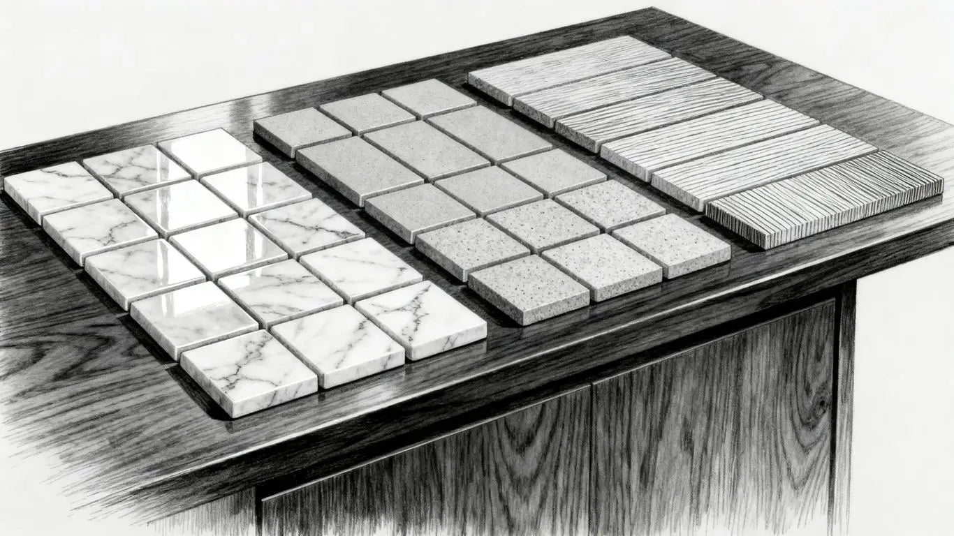Samples of diverse marble textures and edges displayed