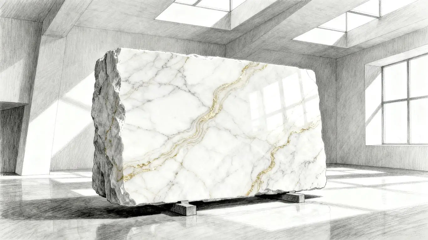 White pearl marble slab showing delicate gold veining
