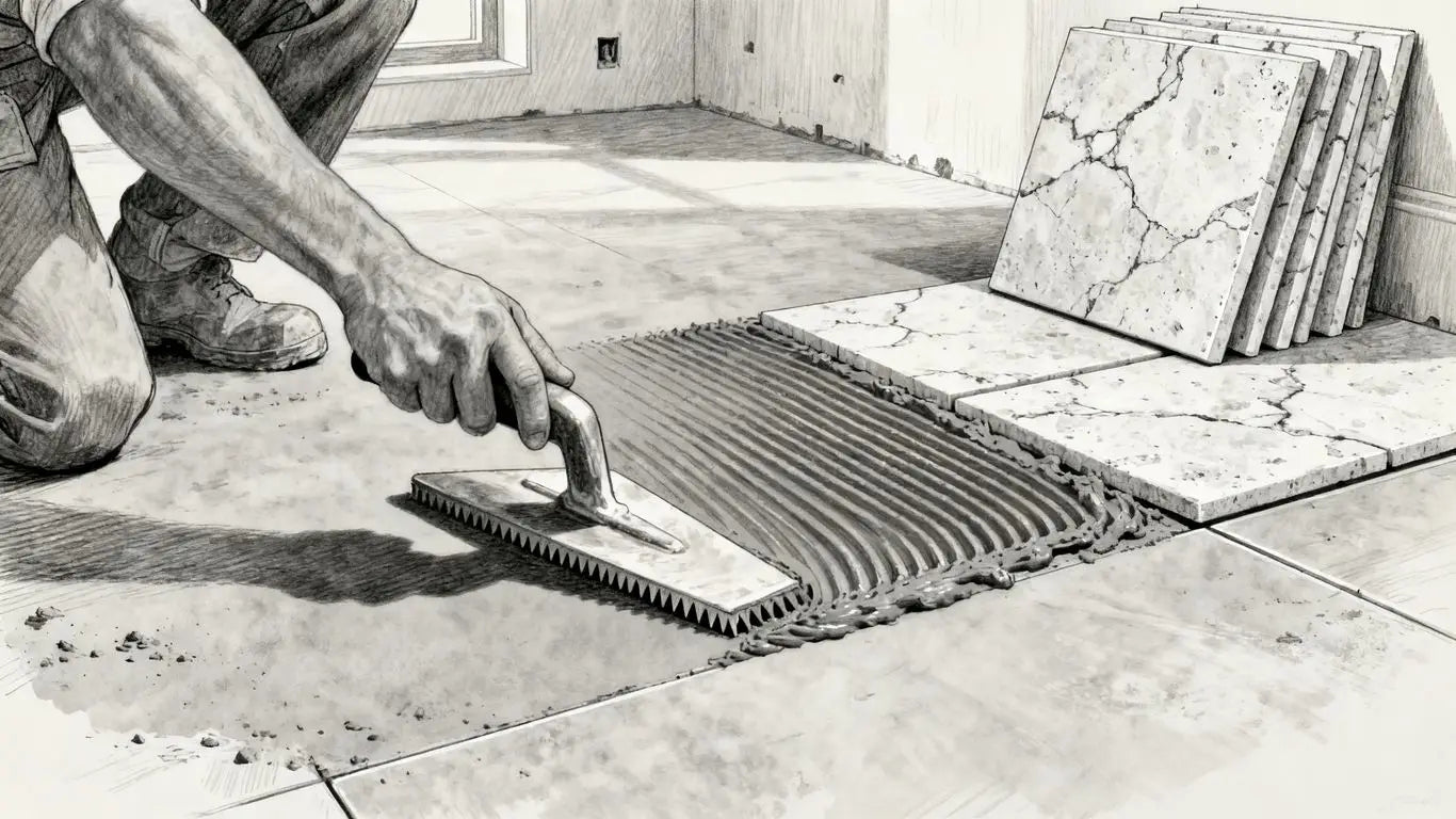 Installing stone floor tiles