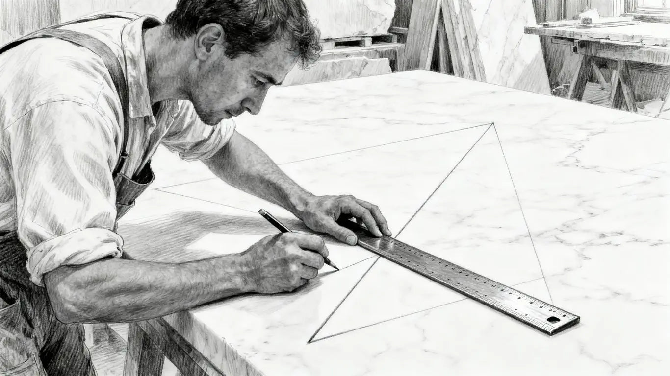 A skilled craftsman marking a piece of marble