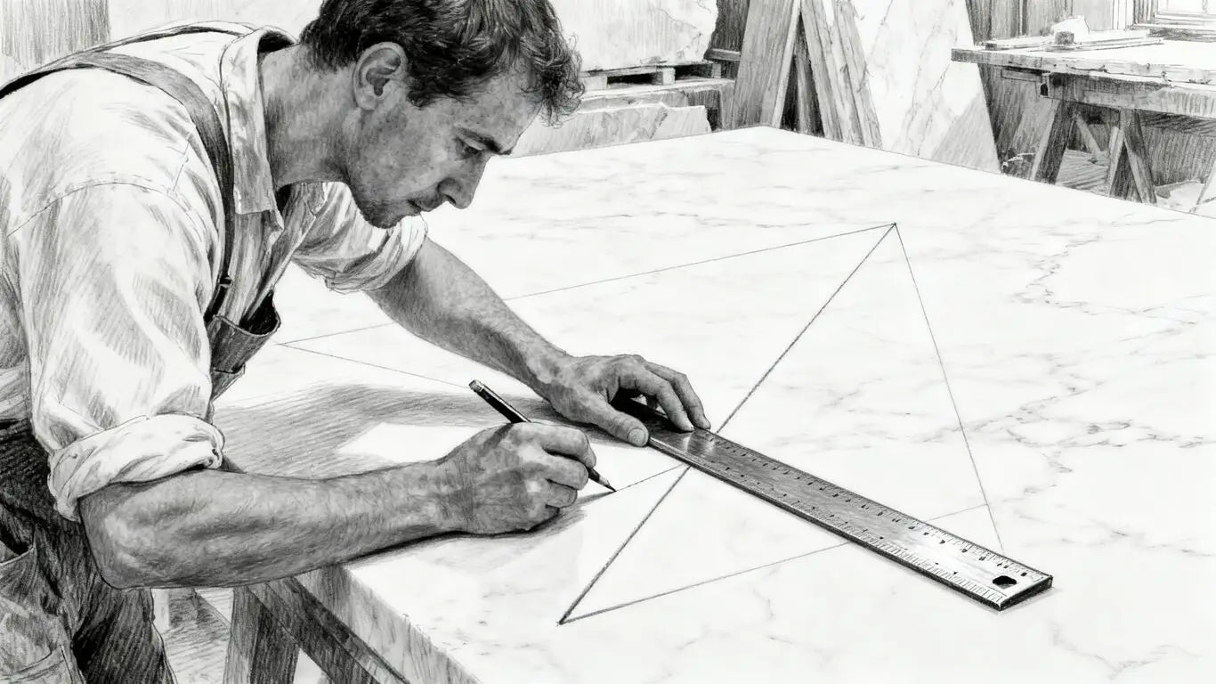 Un artesano hábil marcando una pieza de mármol