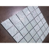 Gray marble mosaic tile with veining, metallic grout, Ming Green 2x2 polished-honed