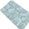 Rough textured light green square mosaic tiles in Ming Green 3x3 Tumbled style