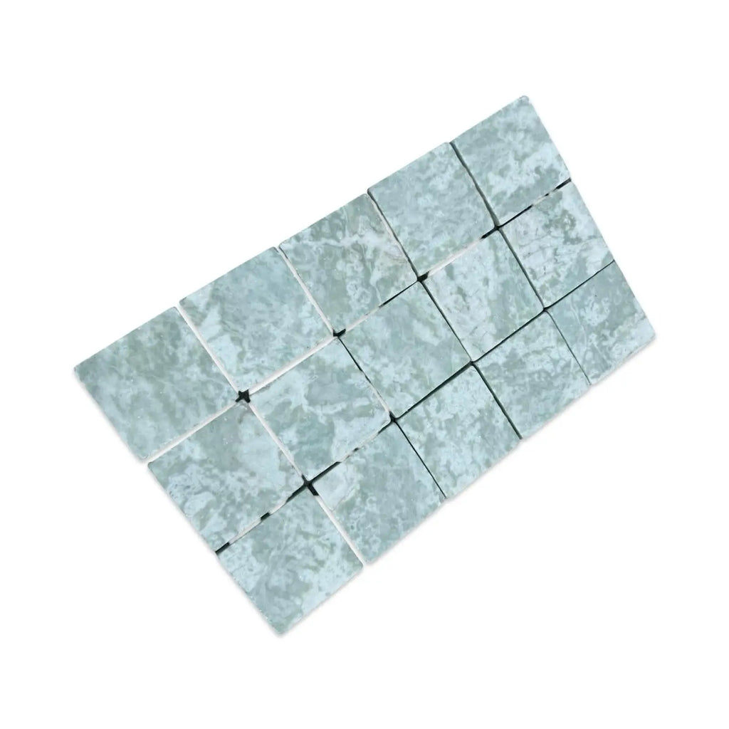 Light green-grey marble mosaic tiles sheet for Ming Green 3X3 Tumbled product display