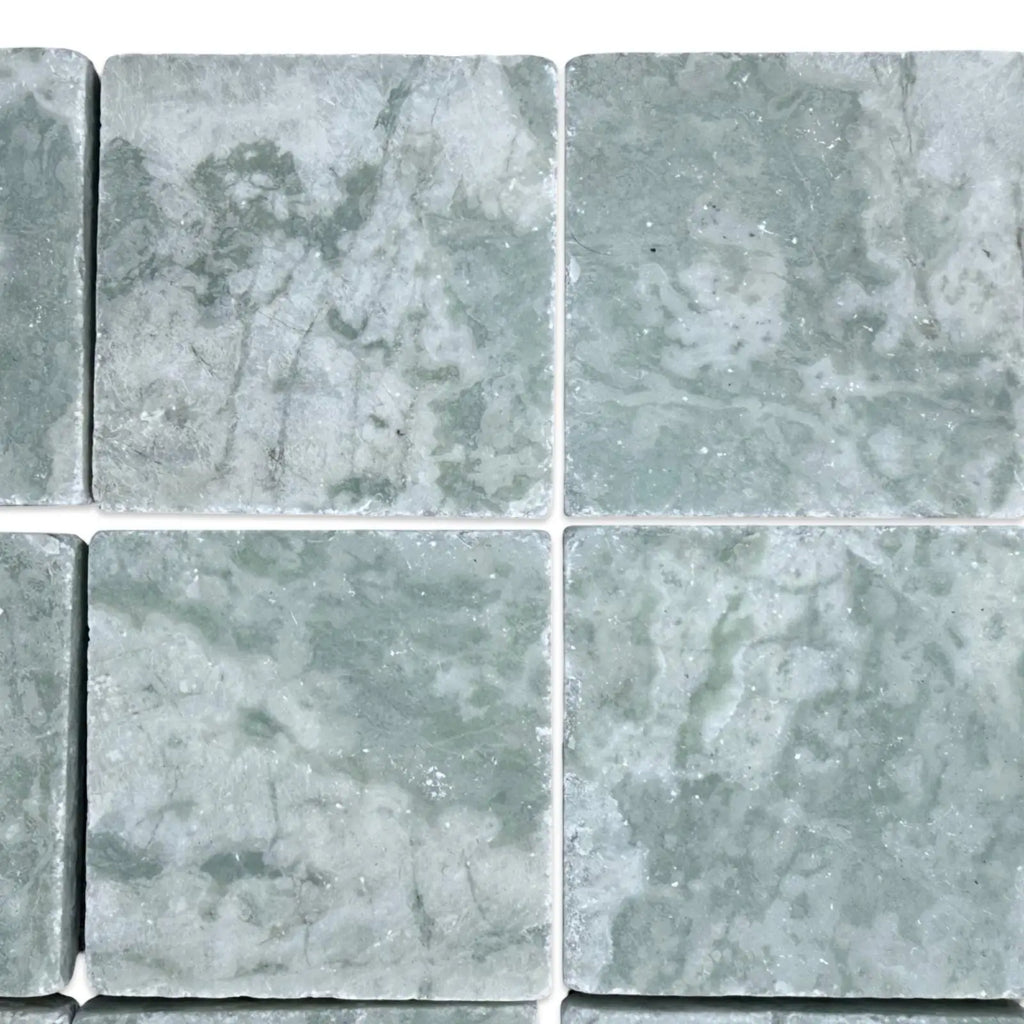 Square Ming Green 3x3 Tumbled Marble Tiles for elegant green marble flooring