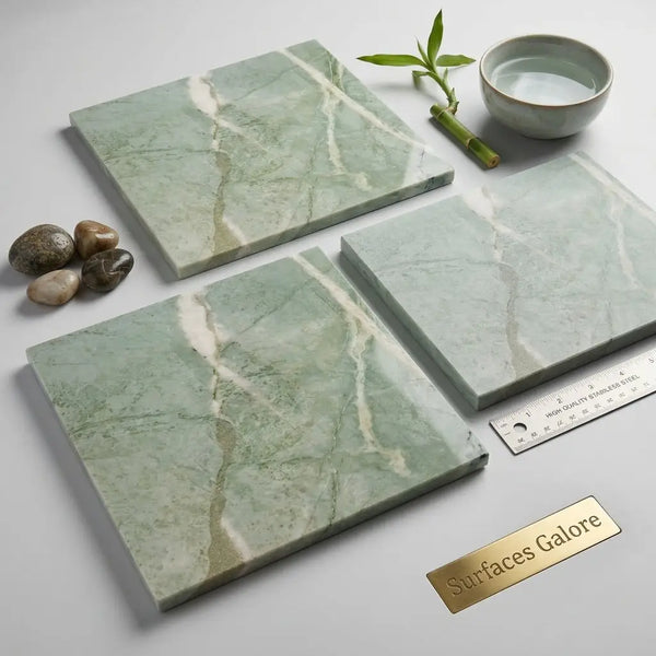 Ming green jade green 12x12 marble polished tile with green color and elegant white veining pattern