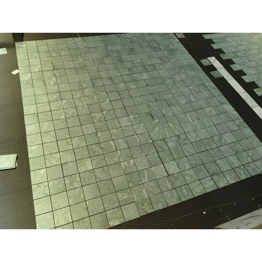 Green marble mosaic tiles with subtle veining in ming green jade green 12x24 polished or honed finish