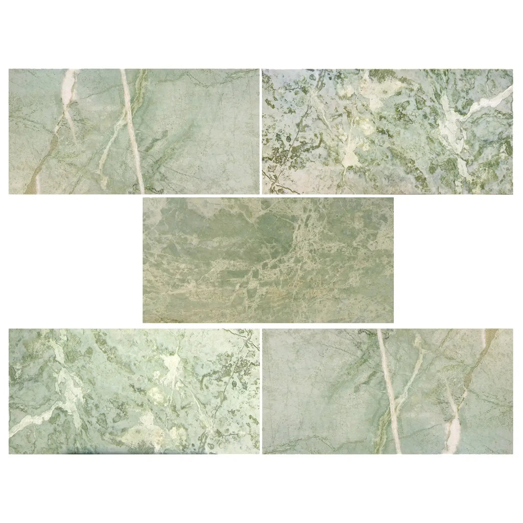 Green marble tile samples of Ming Green 12X24 Marble Polished or Honed
