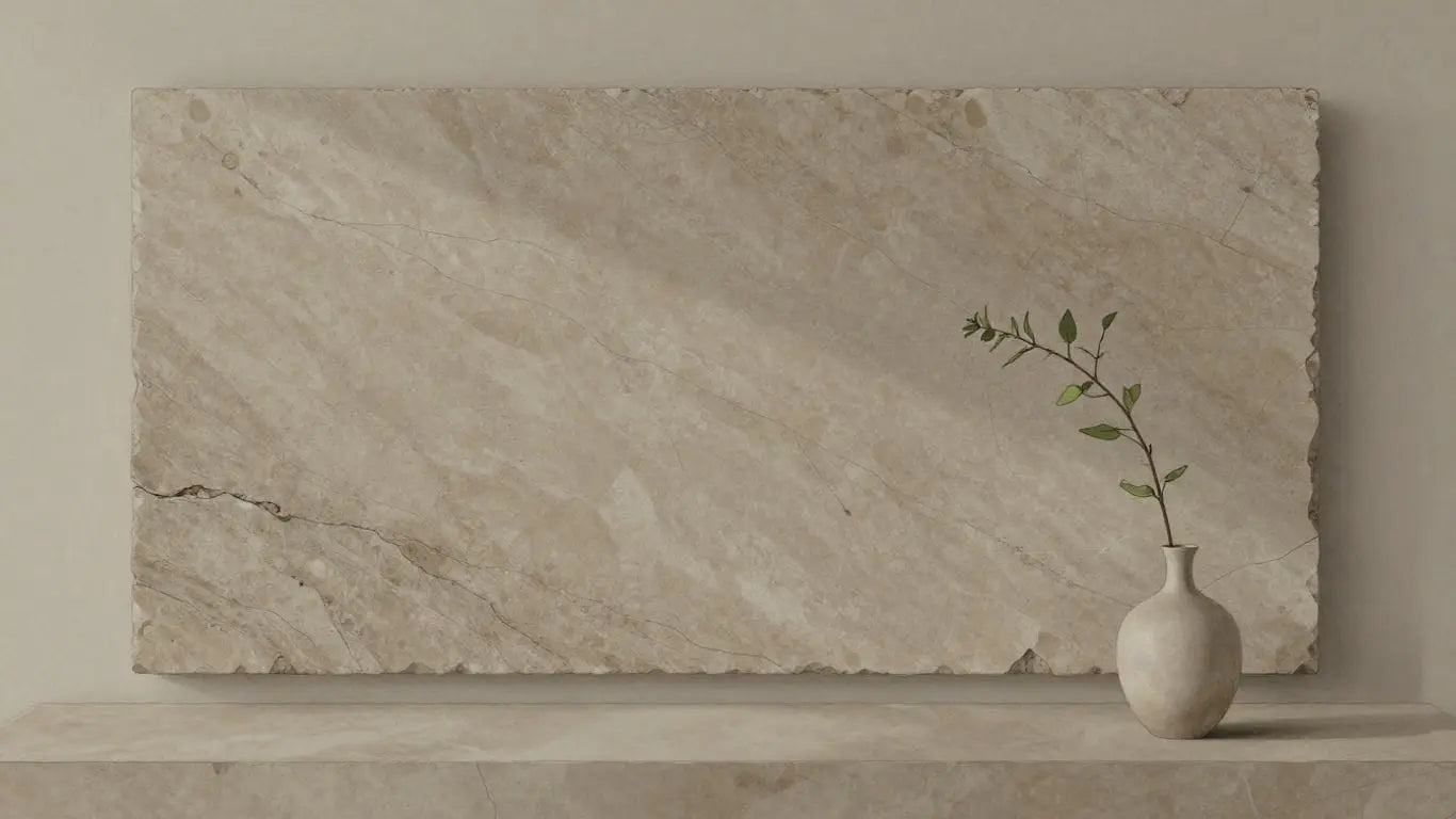 Limestone wall in a minimalist interior sketch.