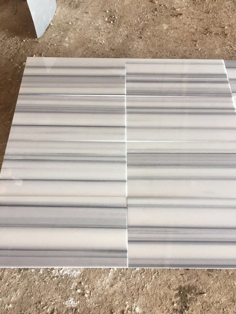 Polished gray and white striped Mink Marmara Equator Zebra Marble 12x24 tile