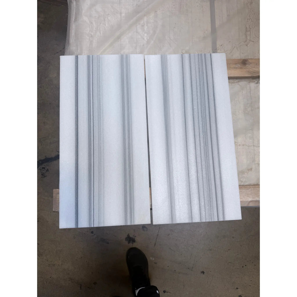 White marble slabs with prominent vertical grey veining for Mink Marmara Equator Zebra Marble 12X24 polished product