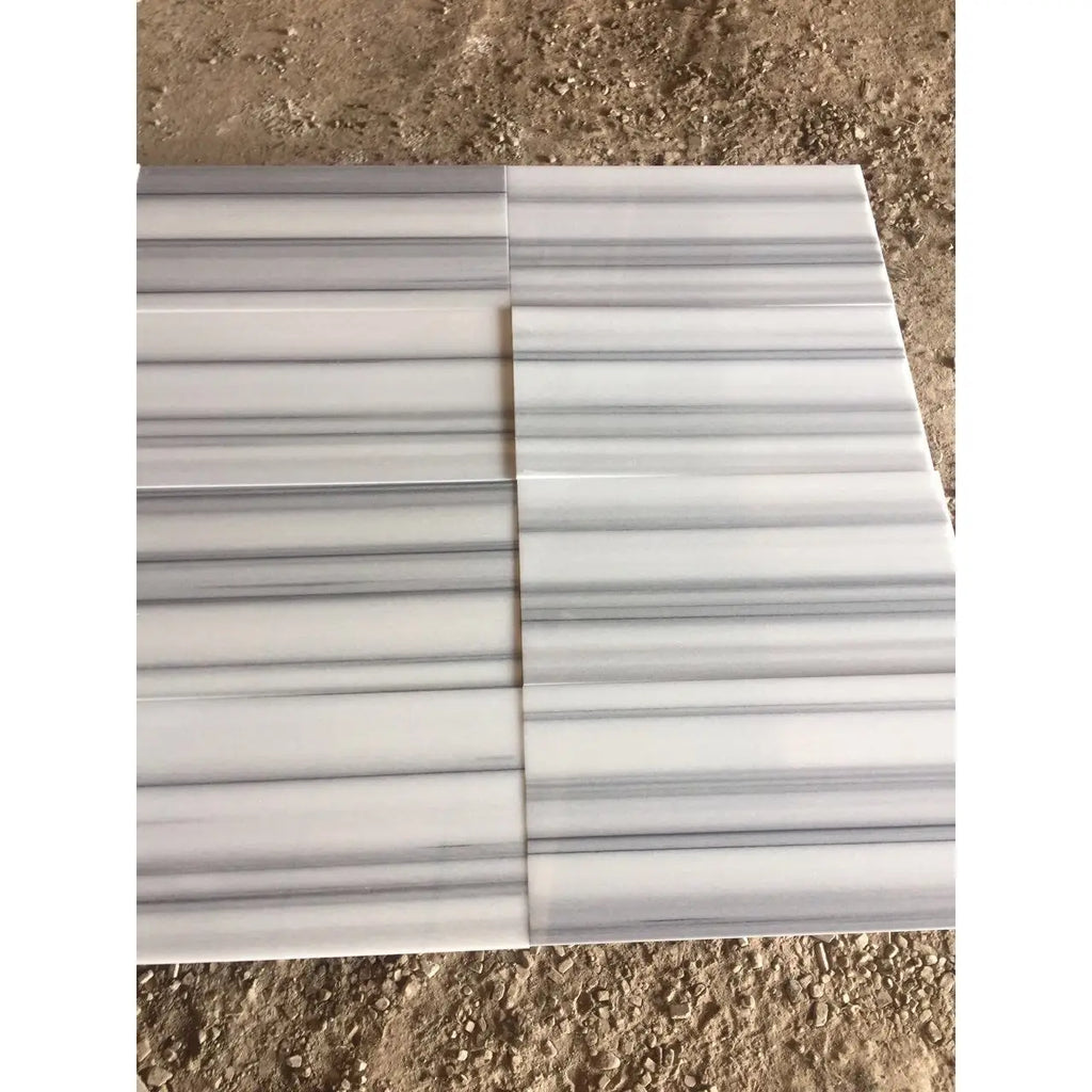 Polished Mink Marmara Equator Zebra marble tile, 12x24, white gray stripes
