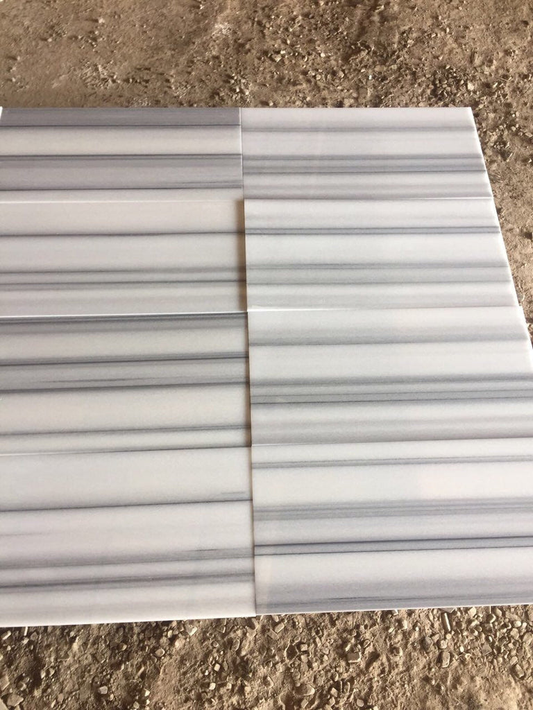 Polished Mink Marmara Equator Zebra marble tile, 12x24, white gray stripes