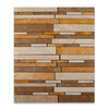 Terracotta and cream travertine mosaic panel in mixed ivory, noce, gold honed strips