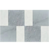 Alternating gray and white marble tiles in Modena Bardiglio Imperiale and Carrara White set