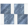 Blue and white patterned tiles from Modena in Bardiglio Nuvolato and Bianco Dolomite set