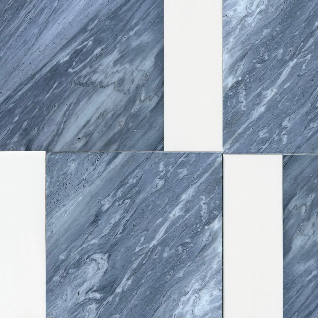 Gray and white marble tile pattern in Modena Bardiglio Nuvolato and Bianco Dolomite set