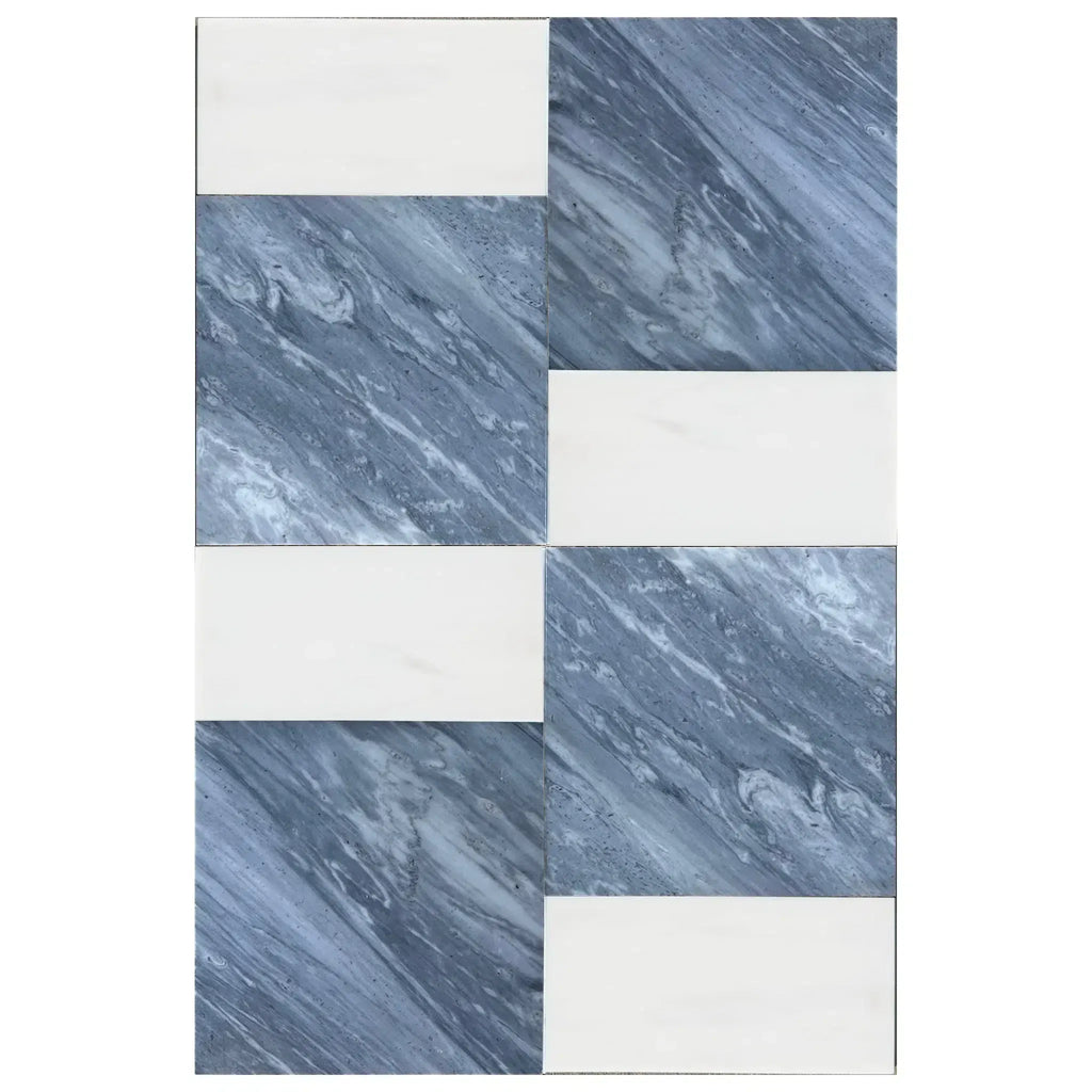 Rectangular marble-patterned tile in Modena Bardiglio Nuvolato and Bianco Dolomite set