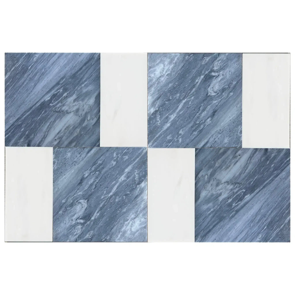 Rectangular tile pattern of Modena in Bardiglio Nuvolato and Bianco Dolomite set