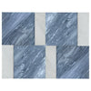 Marble tile pattern showcasing Modena in Bardiglio Nuvolato and Carrara White set