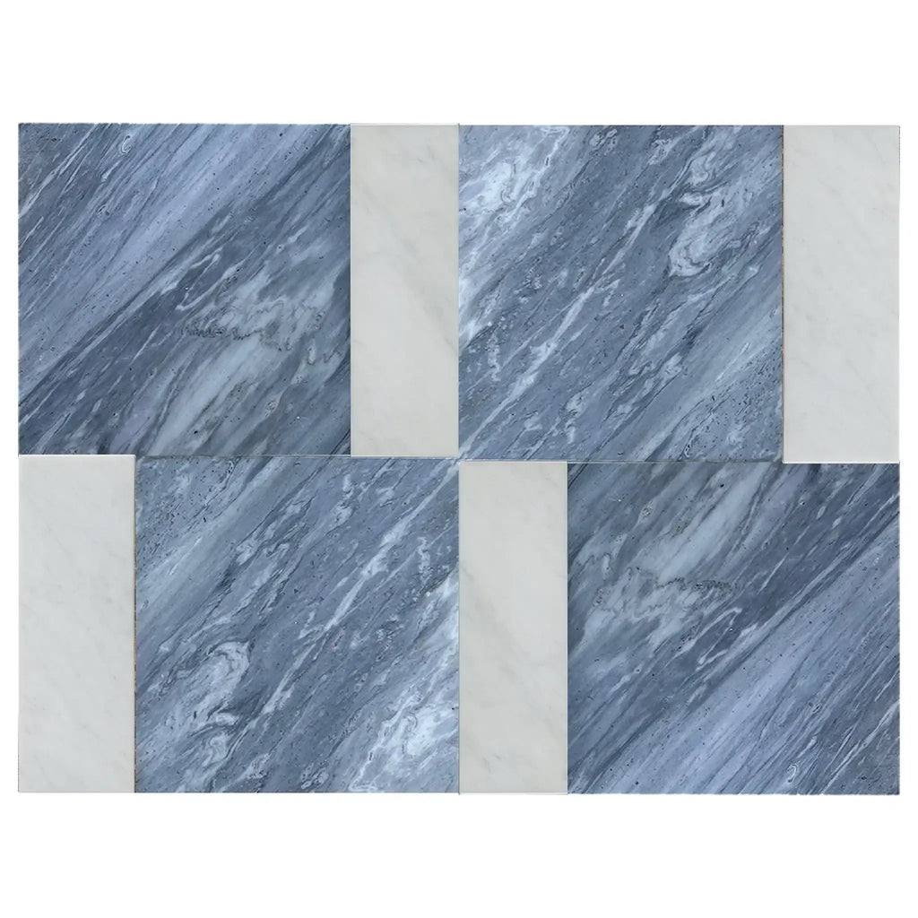 Marble tile pattern showcasing Modena in Bardiglio Nuvolato and Carrara White set