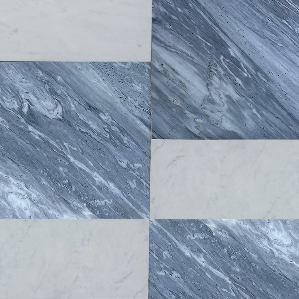 Marble tile pattern of Modena in Bardiglio Nuvolato and Carrara White set