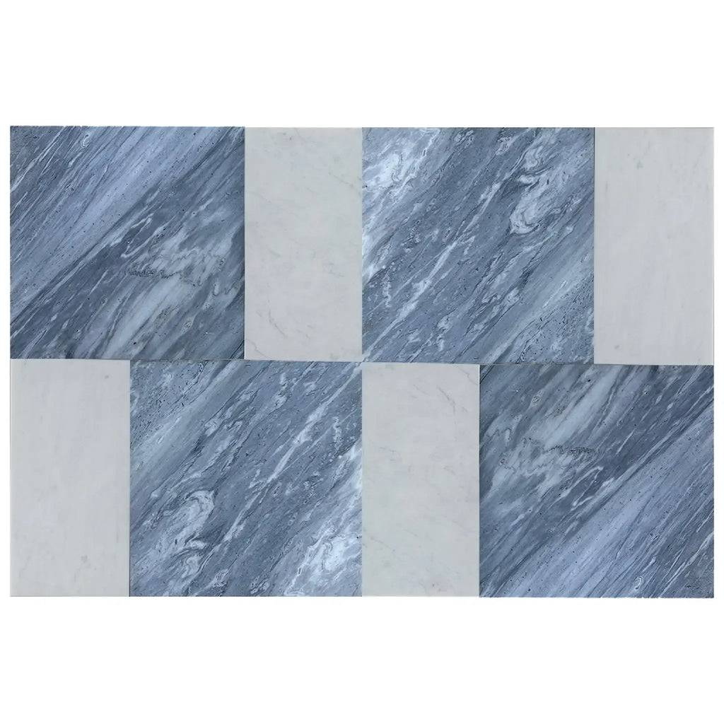 Alternating marble tile pattern of Modena in Bardiglio Nuvolato and Carrara White set