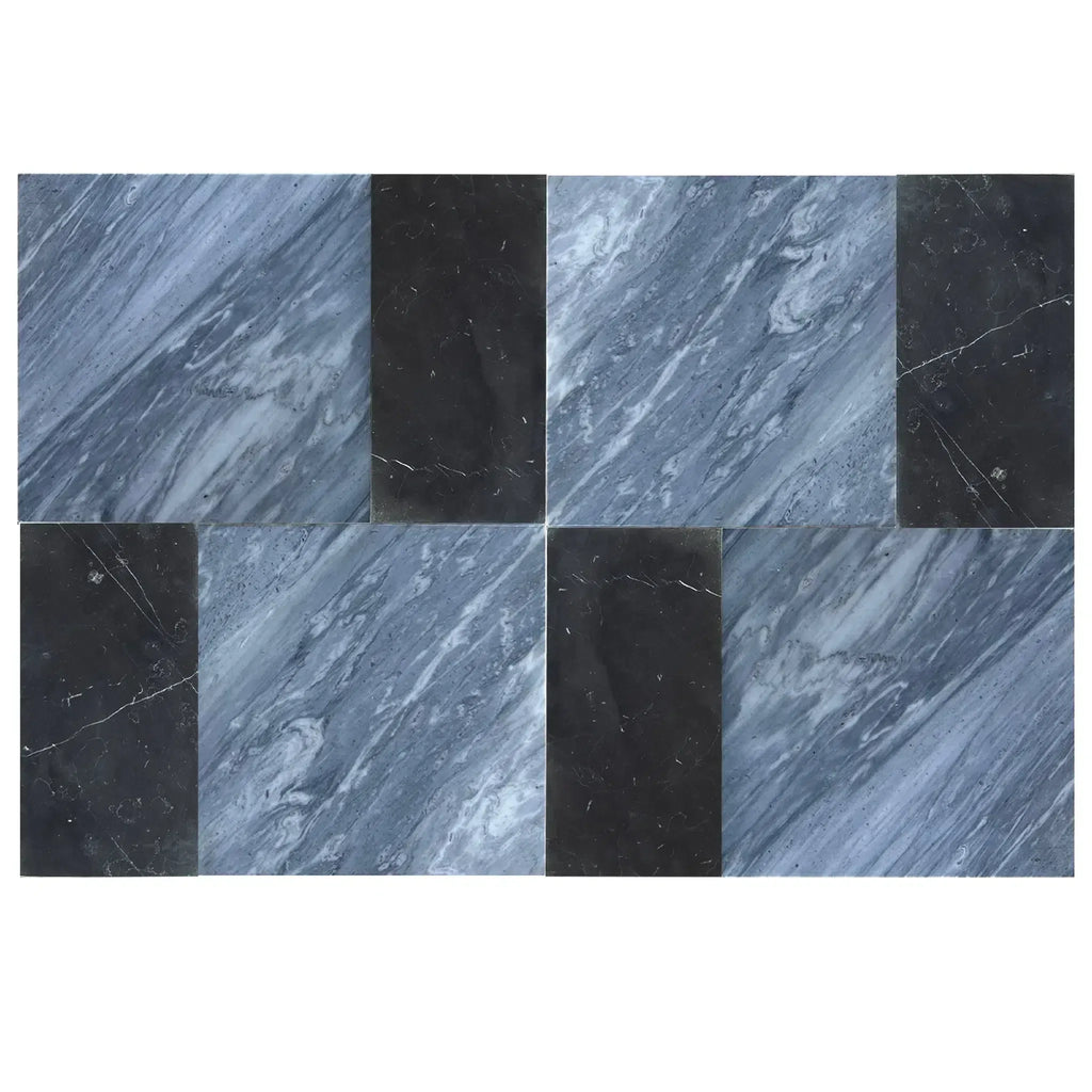 Alternating black and gray marble tiles in Modena Bardiglio Nuvolato and Nero Marquina set