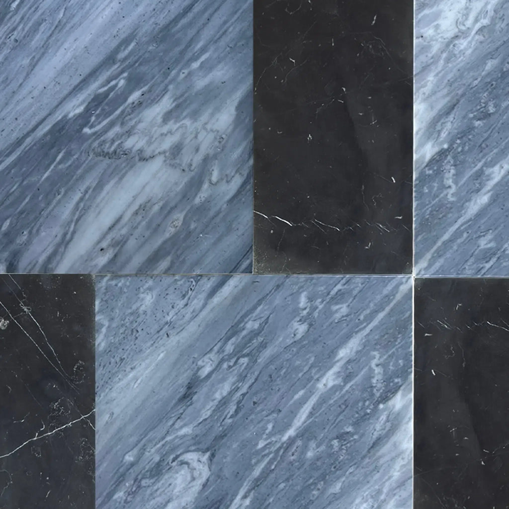 Marble tile pattern of Modena in Bardiglio Nuvolato 12X12 and Nero Marquina 6X12 Set