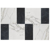 Black and white marble tile pattern of Modena in Calacatta Gold and Nero Marquina Set