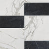 Black and white marble tile pattern in Modena Calacatta Gold and Nero Marquina set