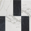 Black and white marble tile pattern in Modena Calacatta Gold and Nero Marquina set