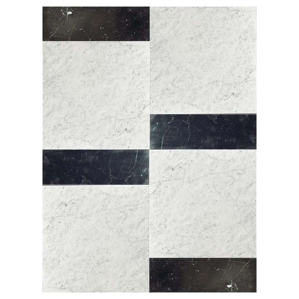 Marble tile pattern of Modena in Carrara White 12X12 and Nero Marquina 4X12 Set