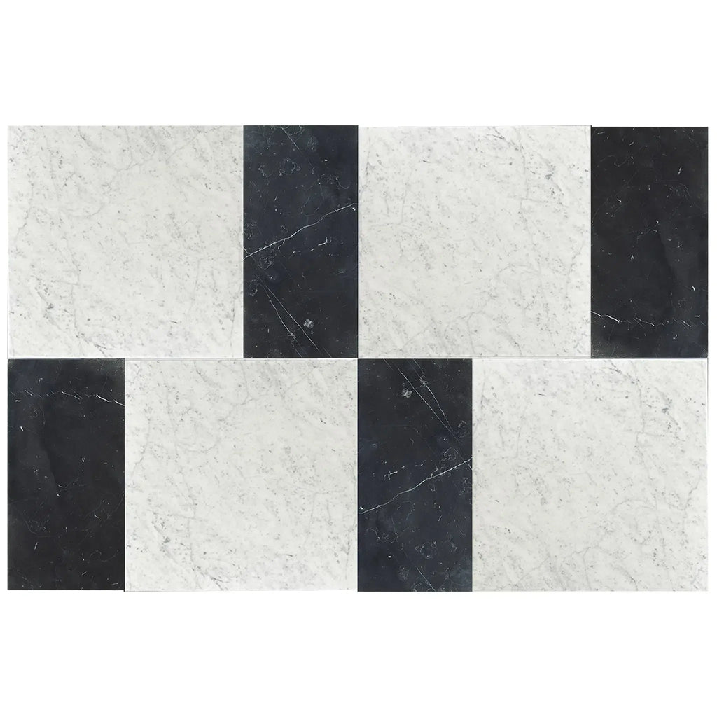 Alternating black and white marble tiles from Modena in Carrara White and Nero Marquina Set