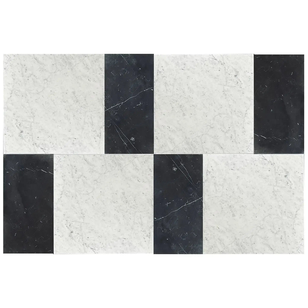 Alternating black and white marble tiles from Modena in Carrara White and Nero Marquina Set