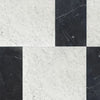 Black and white marble tile pattern featuring Modena in Carrara White and Nero Marquina