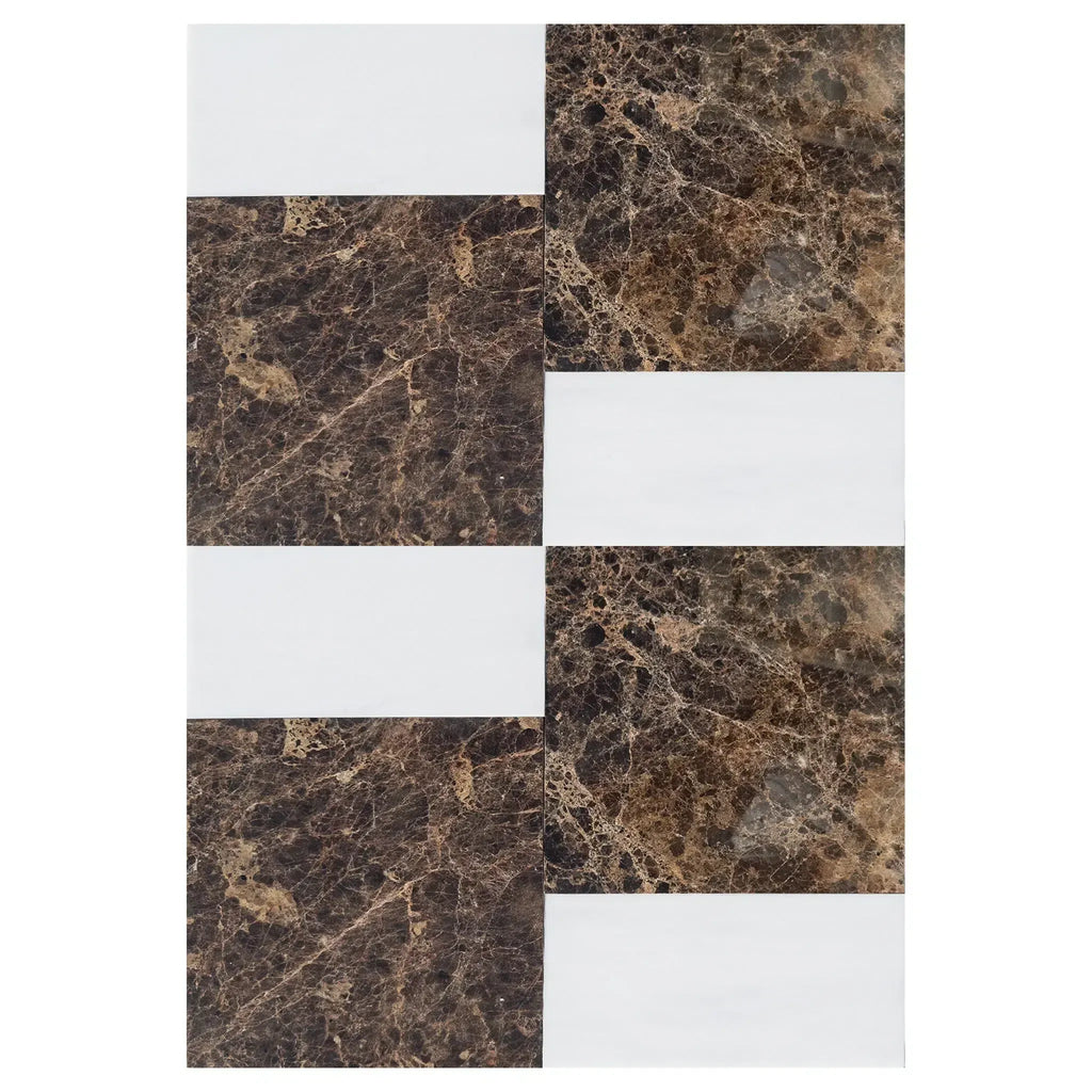 Rectangular marble and white tile in Modena Emperador Dark and Bianco Dolomite set