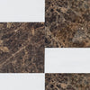 Brown marble tile pattern in Modena Emperador Dark 12X12 and Bianco Dolomite 6X12 set