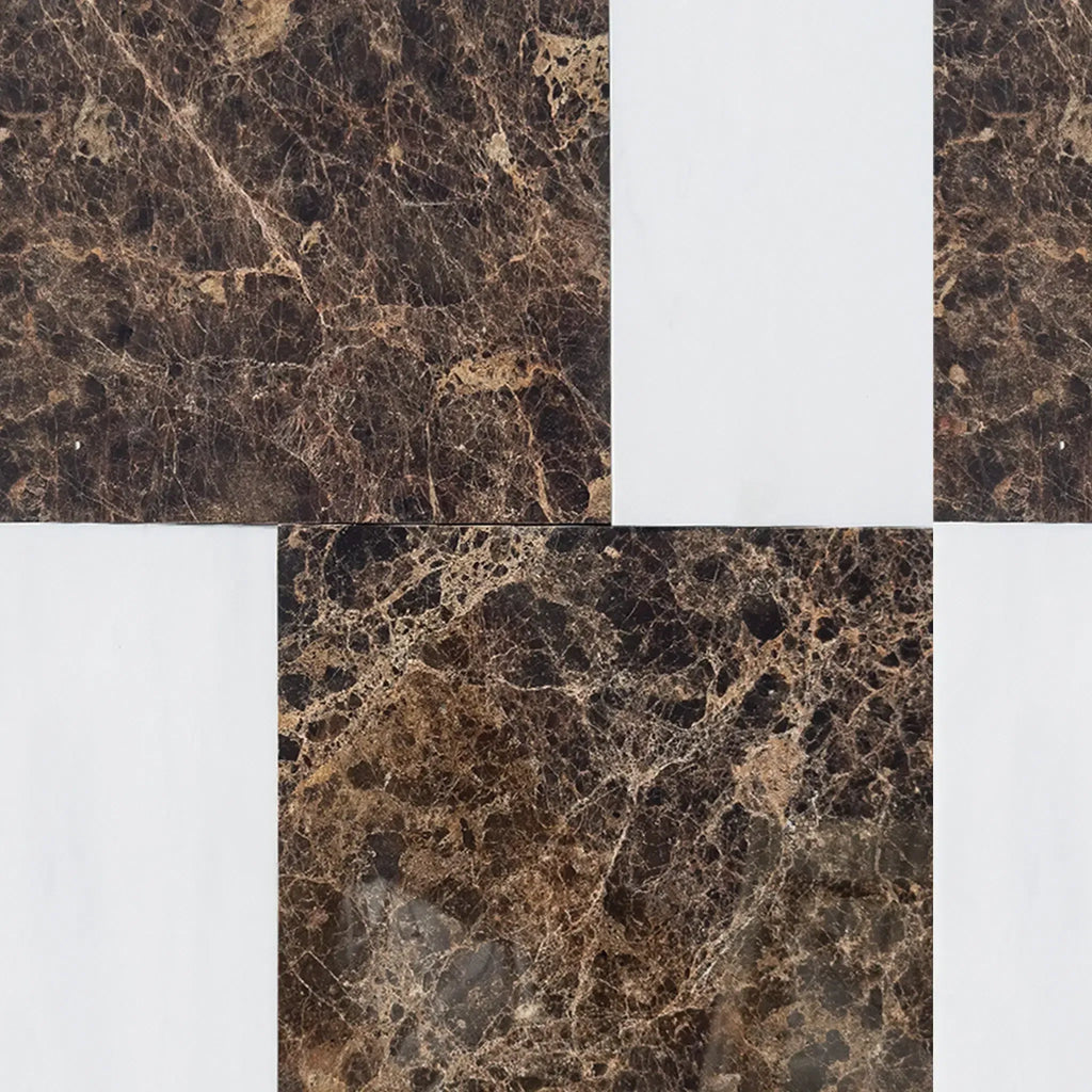 Brown marble tile pattern in Modena Emperador Dark and Bianco Dolomite set