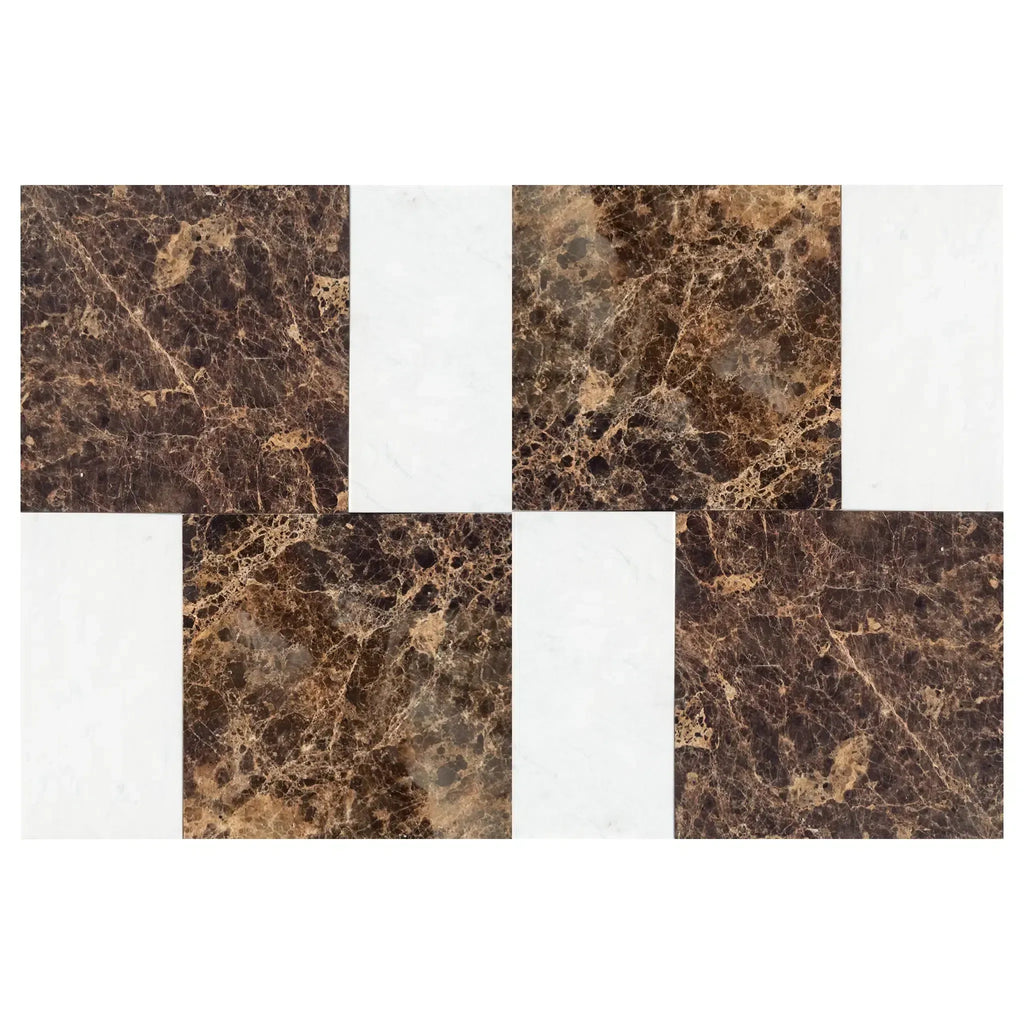 Checkerboard pattern of Modena in Emperador Dark and Carrara White tiles