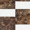 Brown and white marble tile pattern in Modena Emperador Dark and Carrara White set