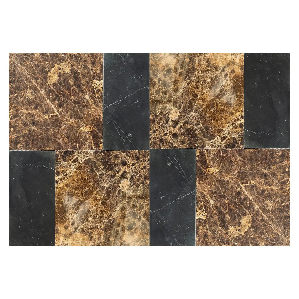 Marble tile pattern featuring Modena in Emperador Dark and Nero Marquina set