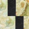 Polished marble tile pattern of Modena in Green Onyx and Nero Marquina set